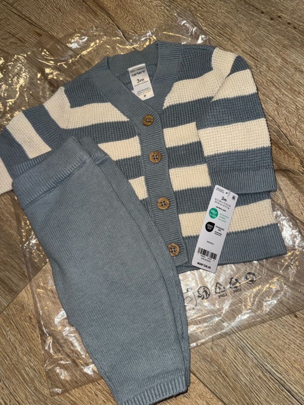 Carter's Blue & Cream Striped Knit Cardigan Set